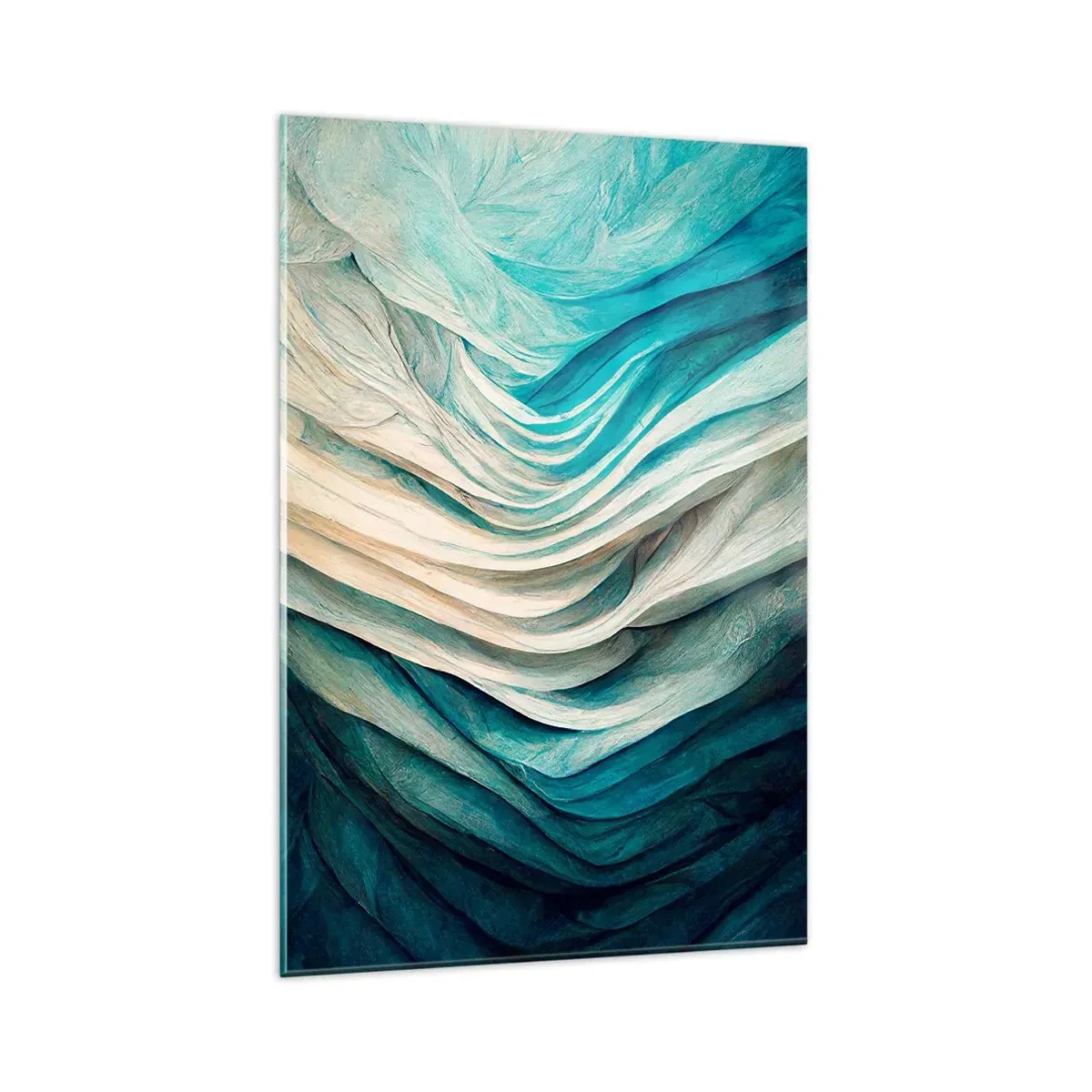 Impression sur verre - Image sur verre - Ondes dynamiques dans des tons de bleu et de blanc - 80x120cm - Insatiabilité bleue - Décoration murale moderne pour le salon et la chambre ARTTOR