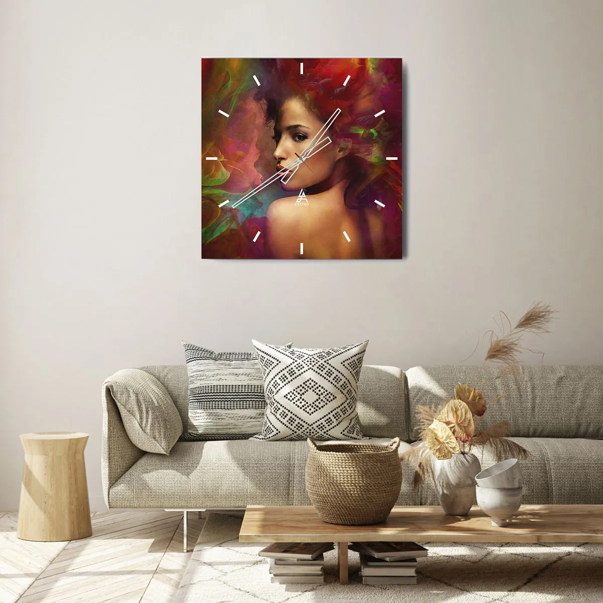 Horloge murale - Pendule murale - Une femme aux reflets colorés créant un arrière-plan abstrait - 30x30cm - Plus beau qu'un arc-en-ciel, aussi délicat qu'un brouillard - Décoration murale moderne pour le salon et la chambre ARTTOR