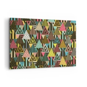 Impression sur toile - Image sur toile - Motif géométrique coloré avec des triangles et des lignes - 100x70cm - En rythme de trois - Décoration murale moderne pour le salon et la chambre ARTTOR