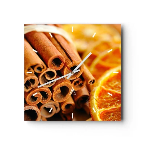 Horloge murale - Pendule murale - Bâtons de cannelle avec des tranches d'orange séchées aux couleurs chaudes - 30x30cm - Sentez-vous leurs odeurs? - Décoration murale moderne pour le salon et la chambre ARTTOR
