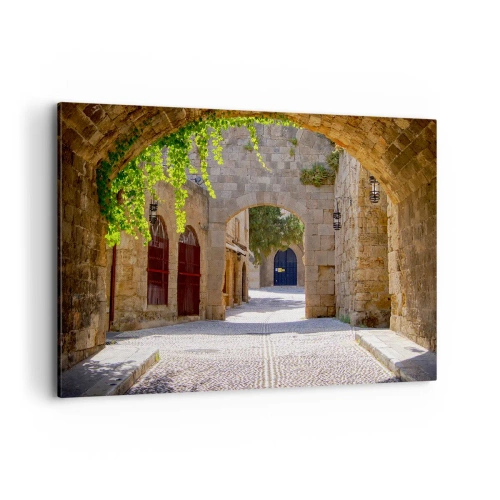 Impression sur toile - Image sur toile - Arches en pierre et rues pavées de style médiéval - 100x70cm - Le cortège apparaîtra bientôt - Décoration murale moderne pour le salon et la chambre ARTTOR