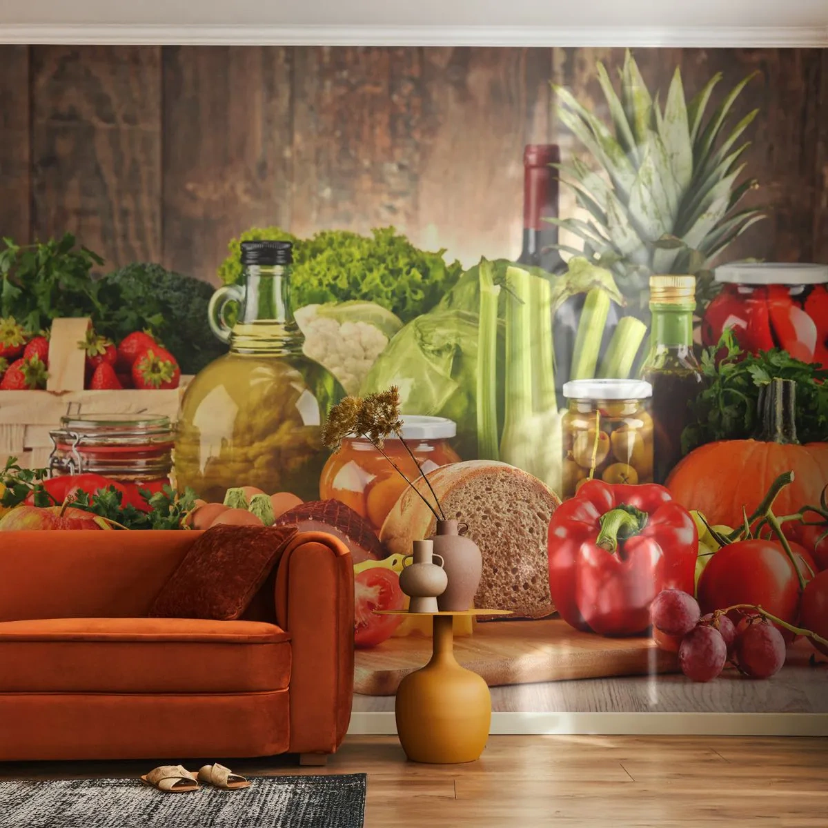 Papier Peint Photo Premium Canvas - Fumé, cuit au four et mariné - La gastronomie, Légumes, Fruit - 350x256 cm