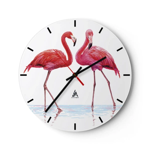 Horloge murale - Pendule murale - Deux flamants roses debout dans l'eau - 30x30cm - Rendez-vous rose - Décoration murale moderne pour le salon, la cuisine et la chambre ARTTOR