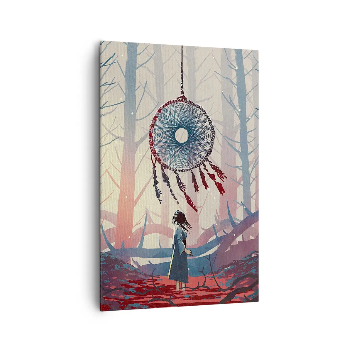 Impression sur toile - Image sur toile - Scène de forêt avec un attrape-rêves géant - 80x120cm - Rituel secret du bonheur - Décoration murale moderne pour le salon et la chambre ARTTOR