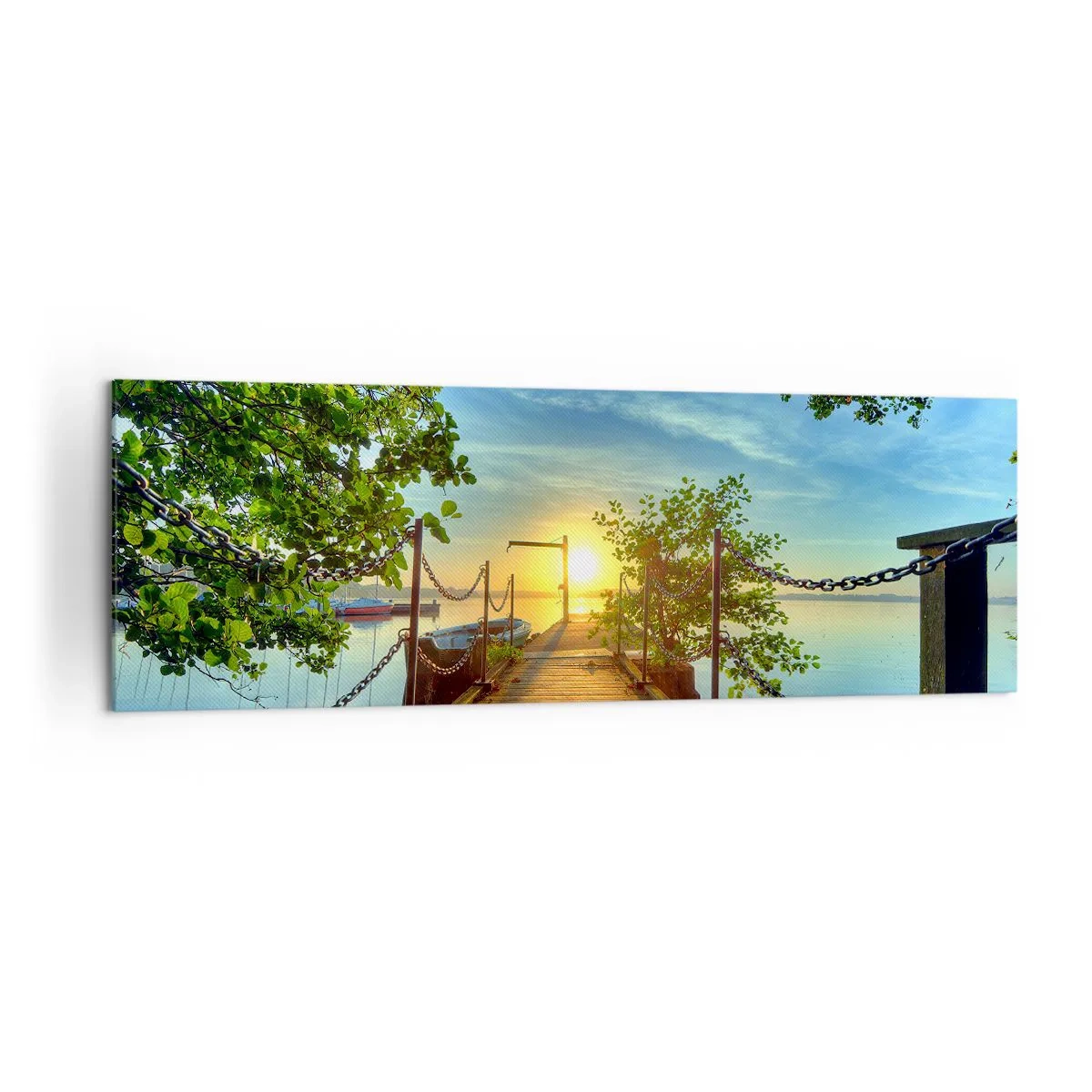 Impression sur toile - Image sur toile - Une jetée sur le lac dans les rayons du soleil couchant - 160x50cm - L'ouest au-dessus de l'eau - Décoration murale moderne pour le salon et la chambre ARTTOR