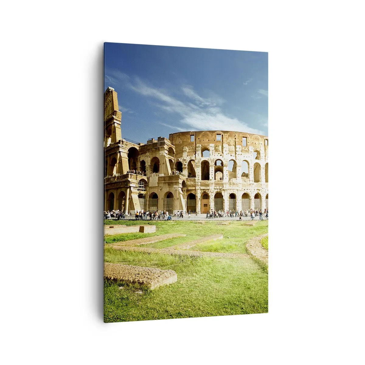 Impression sur toile - Image sur toile - Le Colisée de Rome entouré de verdure et de ciel bleu - 80x120cm - On entend encore la détonation de l'arme - Décoration murale moderne pour le salon et la chambre ARTTOR