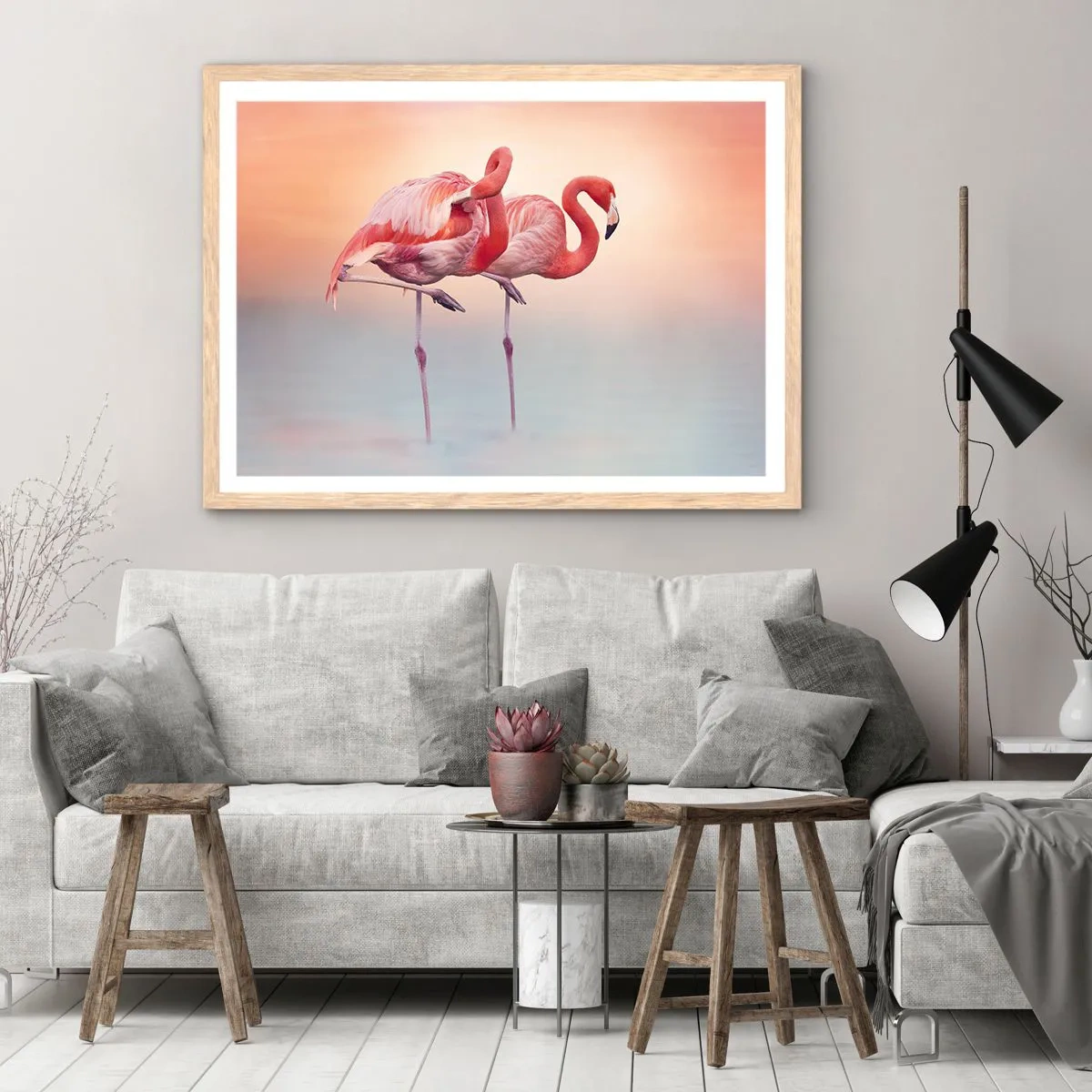 Affiche dans un chêne clair - Poster - Dans les couleurs du soleil couchant - 100x70 cm