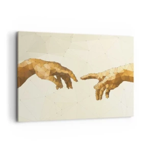 Impression sur toile - Image sur toile - Mains géométriques tendues l'une vers l'autre sur un fond clair - 100x70cm - Géométrie divine - Décoration murale moderne pour le salon et la chambre ARTTOR