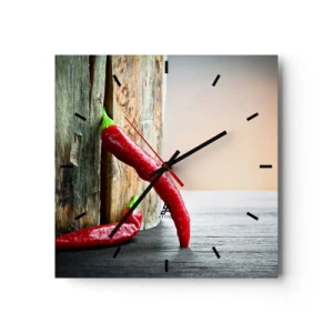 Horloge murale - Pendule murale - Deux piments rouges sur un fond en bois avec un accent rustique - 30x30cm - Red hot chili peppers - Décoration murale moderne pour le salon et la chambre ARTTOR
