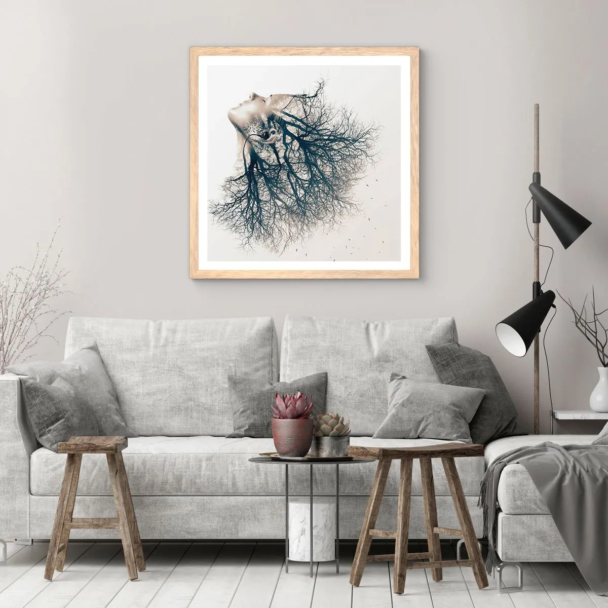 Affiche dans un chêne clair - Poster - Écouter le murmure des arbres - 50x50 cm