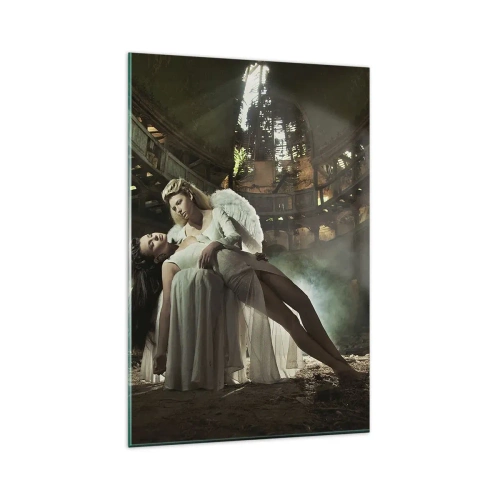 Impression sur verre - Image sur verre - Deux personnages en ruines avec un jeu de lumière - 80x120cm - L'esprit du théâtre ancien - Décoration murale moderne pour le salon et la chambre ARTTOR