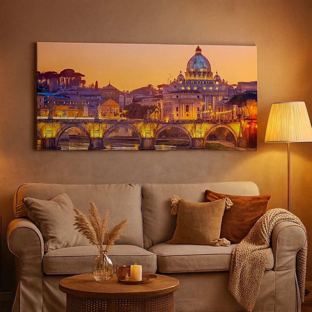 Impression sur toile - Image sur toile - Coucher de soleil sur la ville éternelle - 100x40 cm