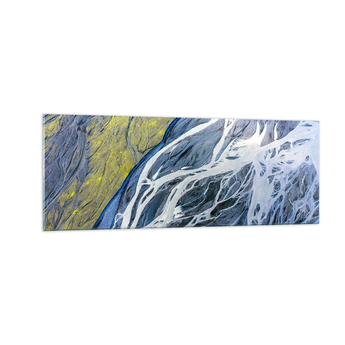 Impression sur verre - Image sur verre - Vue aérienne abstraite des lits de rivières sinueux - 140x50cm - Peintures rupestres de la nature - Décoration murale moderne pour le salon et la chambre ARTTOR