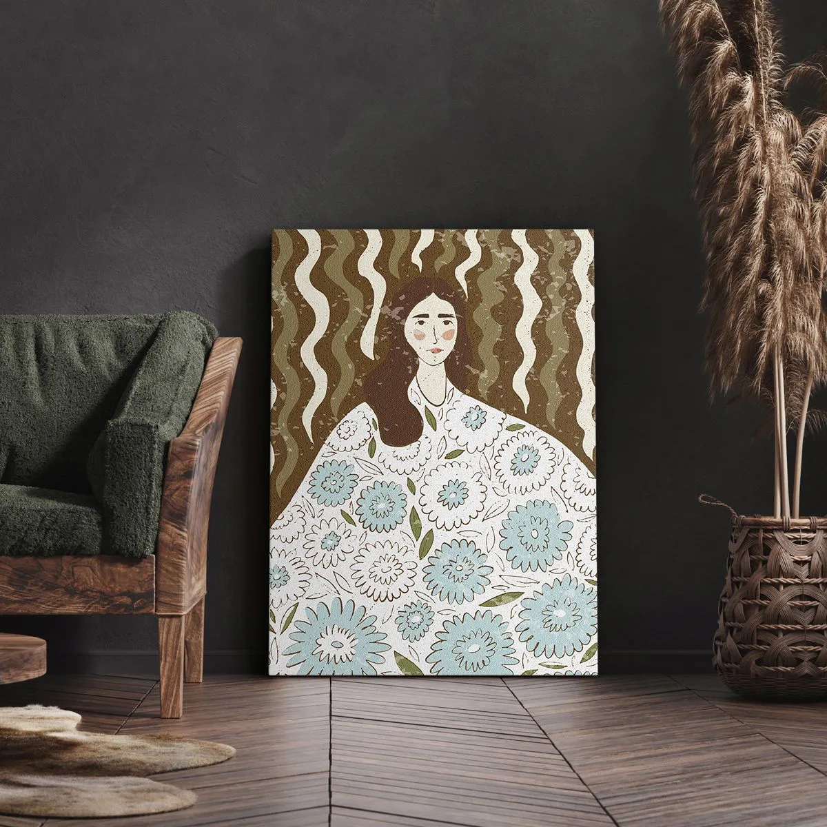 Impression sur toile - Image sur toile - Portrait en robe fleurie - 65x120 cm