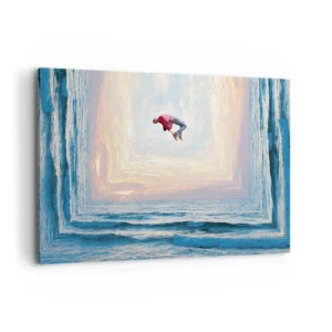 Impression sur toile - Image sur toile - Saut surréaliste au-dessus de la mer dans le cadre - 120x80cm - Vers une autre dimension - Décoration murale moderne pour le salon et la chambre ARTTOR