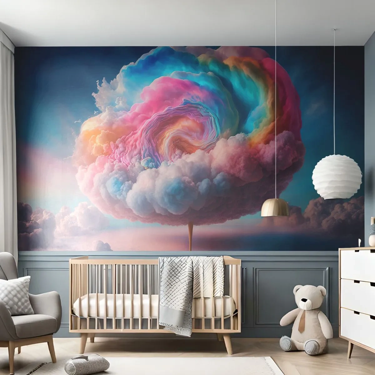 Papier Peint Autocollant Deluxe Sticker - Le rêve d'un parc d'attractions - Pastel, Des nuages, Sucré - 100x70 cm