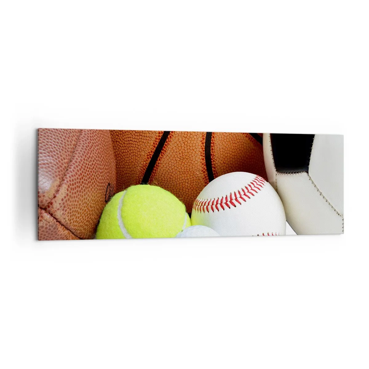 Impression sur toile - Image sur toile - Ballons de diverses disciplines sportives - 160x50cm - Le football nous connecte ! - Décoration murale moderne pour le salon et la chambre ARTTOR