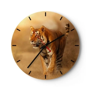 Horloge murale - Pendule murale - Un tigre sur fond de prairie dorée - 30x30cm - Avant l'attaque - Décoration murale moderne pour le salon, la cuisine et la chambre ARTTOR