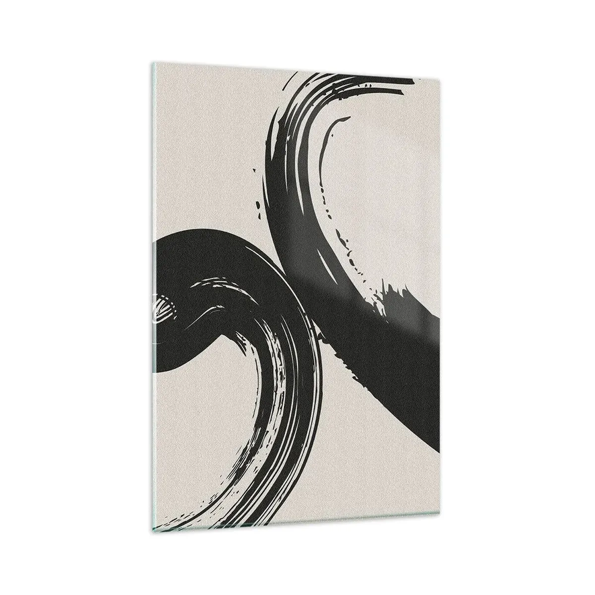 Impression sur verre - Image sur verre - Coups de pinceau dynamiques en noir sur fond clair - 80x120cm - Balayage circulaire - Décoration murale moderne pour le salon et la chambre ARTTOR