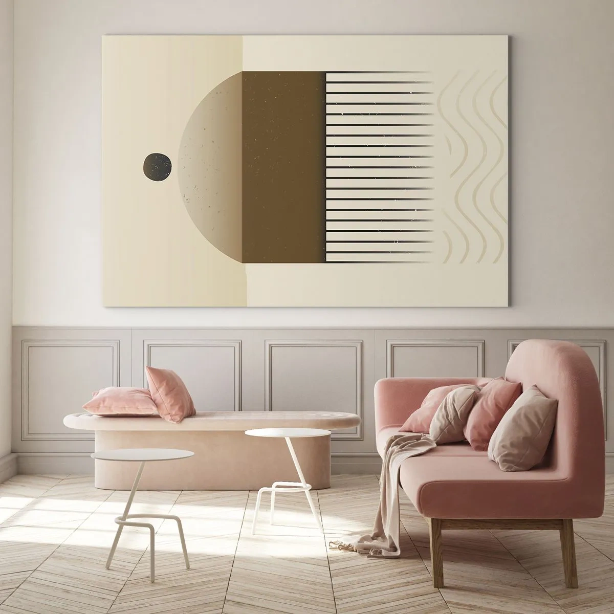 Impression sur verre - Image sur verre - Abstraction beige et marron avec des formes et des lignes géométriques - 70x50cm - Différents états - Décoration murale moderne pour le salon et la chambre ARTTOR