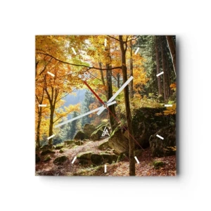 Horloge murale - Pendule murale - Une forêt d'automne pleine de feuilles dorées et de soleil - 30x30cm - Il est temps de se détendre - Décoration murale moderne pour le salon et la chambre ARTTOR