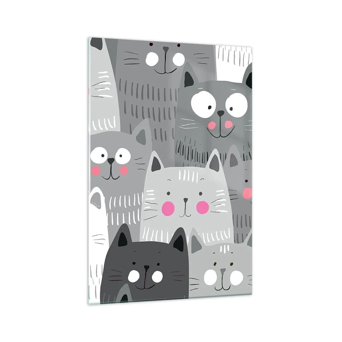 Impression sur verre - Image sur verre - Un motif amusant avec des chats dans des tons de gris - 70x100cm - Le monde des chats - Décoration murale moderne pour le salon et la chambre ARTTOR
