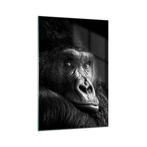 Impression sur verre - Image sur verre - Portrait noir et blanc d'un gorille majestueux - 70x100cm - Et qu'est-ce que tu regardes? - Décoration murale moderne pour le salon et la chambre ARTTOR