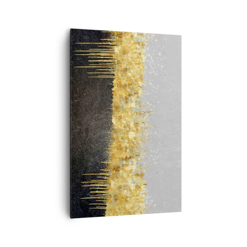 Impression sur toile - Image sur toile - Composition abstraite dans les tons d'or et de noir - 80x120cm - Vers l'intérieur et vers le haut - Décoration murale moderne pour le salon et la chambre ARTTOR