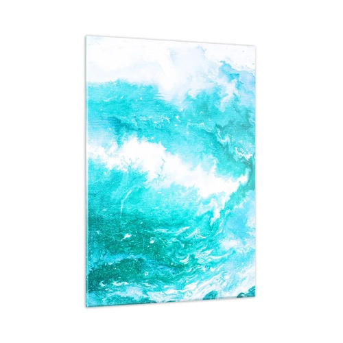 Impression sur verre - Image sur verre - Une composition abstraite représentant des vagues et des tourbillons turquoise. - 50x70cm - Au coeur de l'élément - Décoration murale moderne pour le salon et la chambre ARTTOR