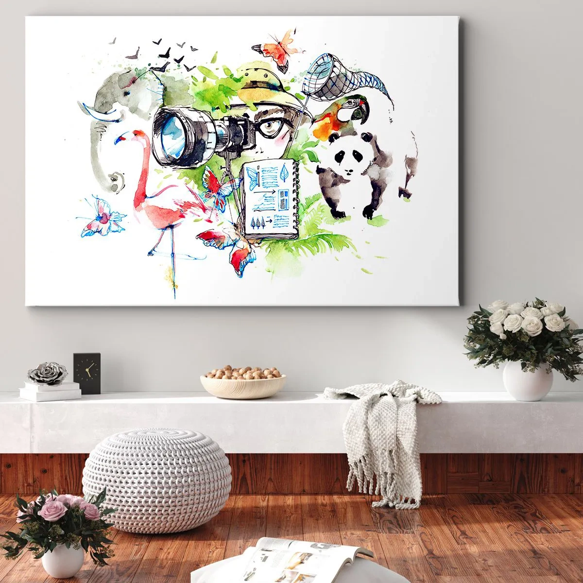 Impression sur toile - Image sur toile - Des graphismes colorés sur le thème de la nature et du safari - 100x70cm - Dans l'objectif d'un voyageu - Décoration murale moderne pour le salon et la chambre ARTTOR