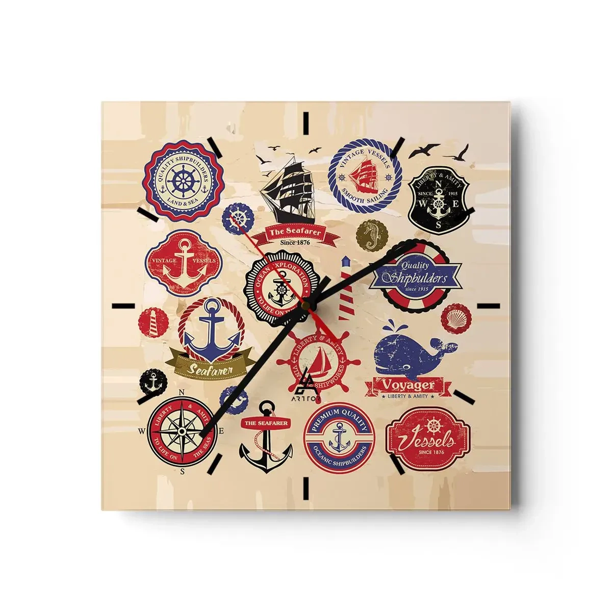 Horloge murale - Pendule murale - La fraternité de la voile - 40x40 cm