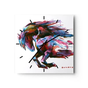 Horloge murale - Pendule murale - Un cheval aux couleurs abstraites dynamiques symbolisant la liberté - 30x30cm - Dans le ravissement - Décoration murale moderne pour le salon et la chambre ARTTOR