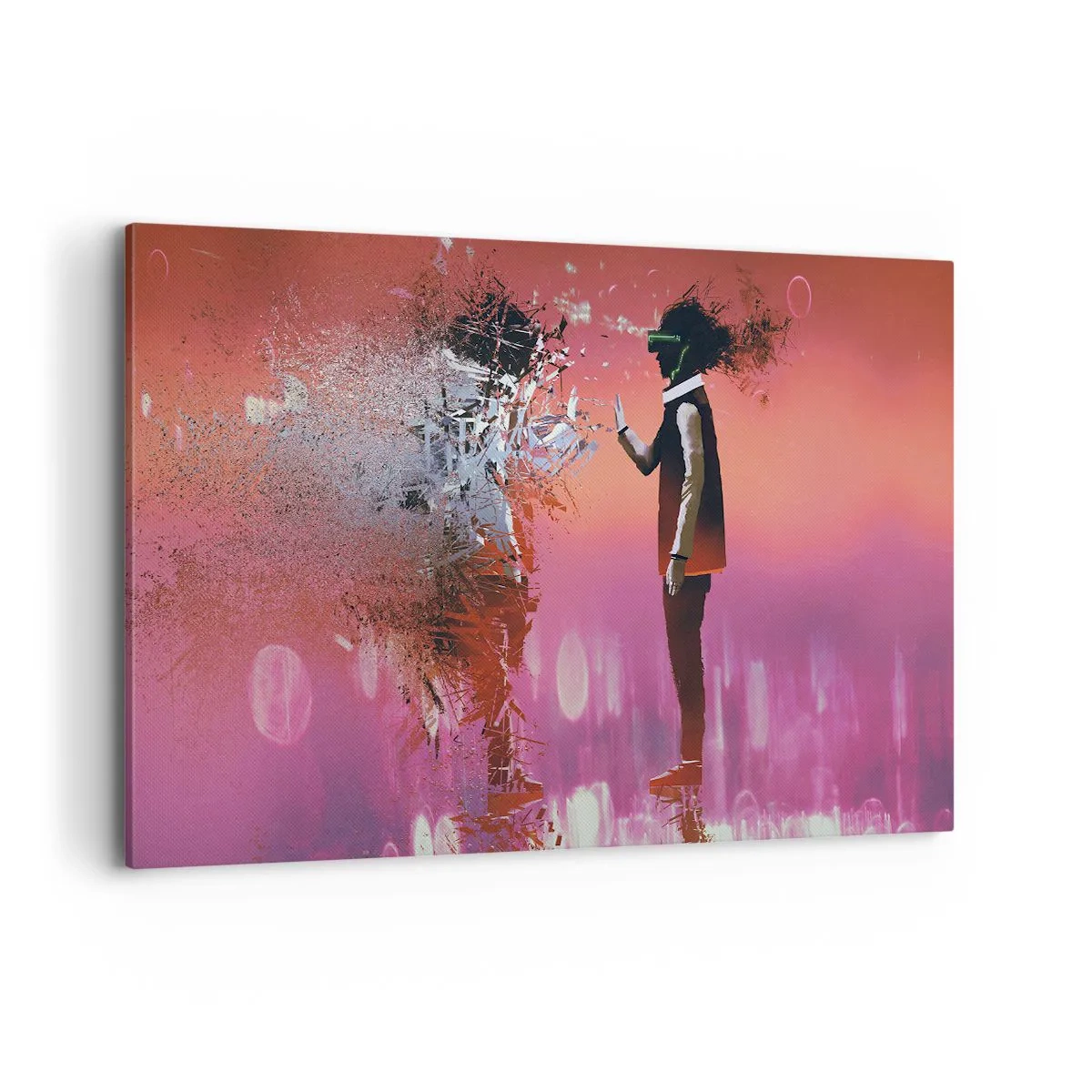 Impression sur toile - Image sur toile - Une scène abstraite avec une figure futuriste et des éléments dispersés. - 120x80cm - Pouvez-vous regarder à l'intérieur de vous-même ? - Décoration murale moderne pour le salon et la chambre ARTTOR