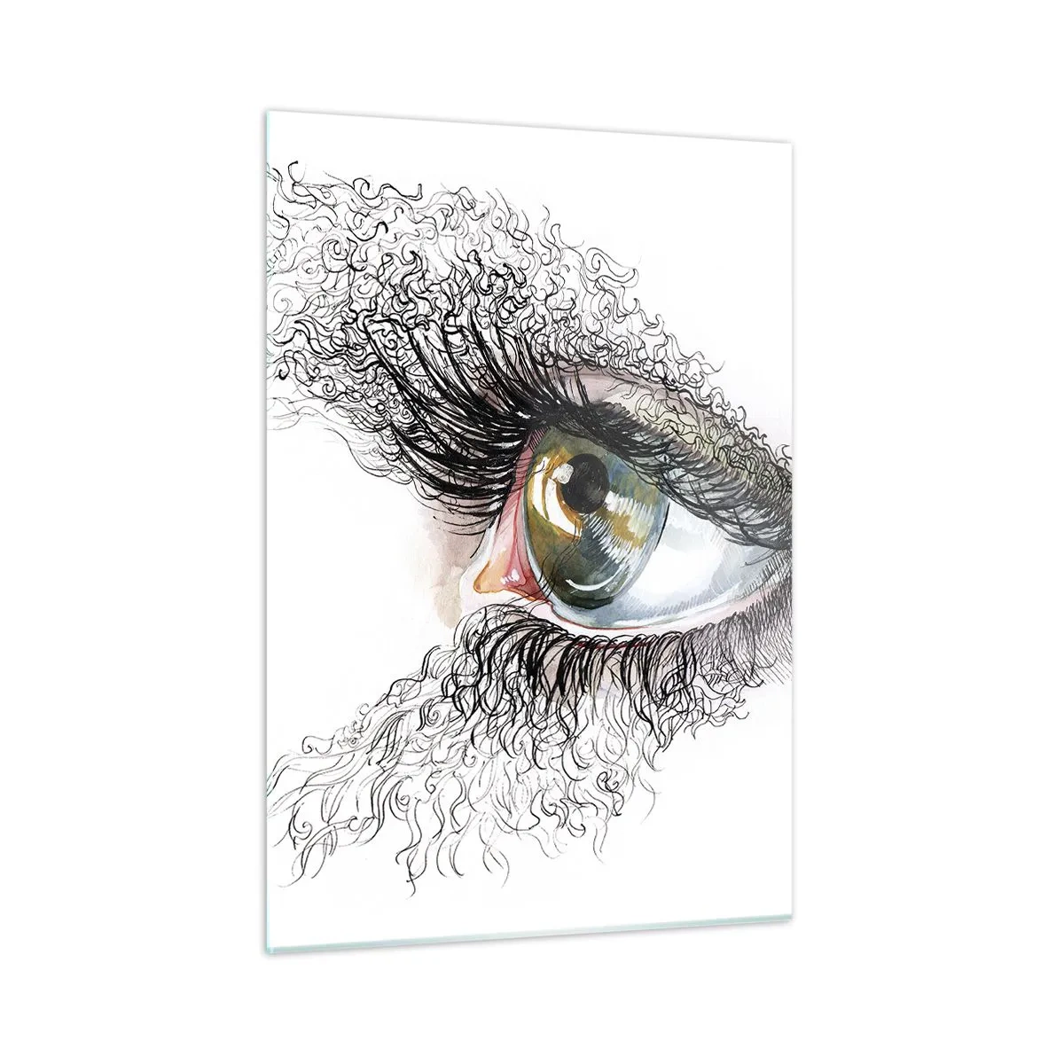 Impression sur verre - Image sur verre - Un œil doré entouré de lignes dynamiques et de détails abstraits - 50x70cm - Regarde droit dans l'âme - Décoration murale moderne pour le salon et la chambre ARTTOR