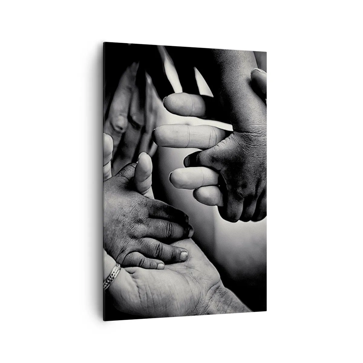 Impression sur toile - Image sur toile - Mains noires et blanches de différentes générations - 80x120cm - Être humain - Décoration murale moderne pour le salon et la chambre ARTTOR