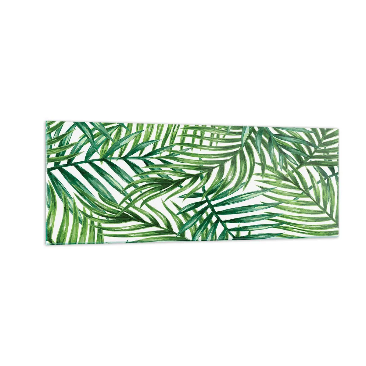 Impression sur verre - Image sur verre - Feuilles de palmier tropicales vertes sur fond clair - 140x50cm - Sous la canopée verte - Décoration murale moderne pour le salon et la chambre ARTTOR
