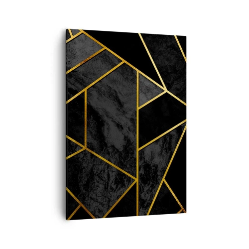Impression sur toile - Image sur toile - Motif géométrique doré sur fond noir - 50x70cm - Obscurité et éclat - Décoration murale moderne pour le salon et la chambre ARTTOR