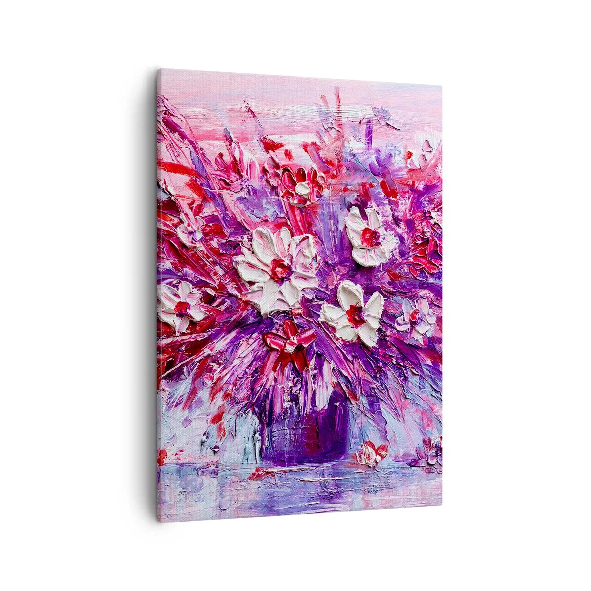 Impression sur toile - Image sur toile - Un bouquet de fleurs colorées dans des tons de rose et de violet - 50x70cm - Innocence et passion - Décoration murale moderne pour le salon et la chambre ARTTOR
