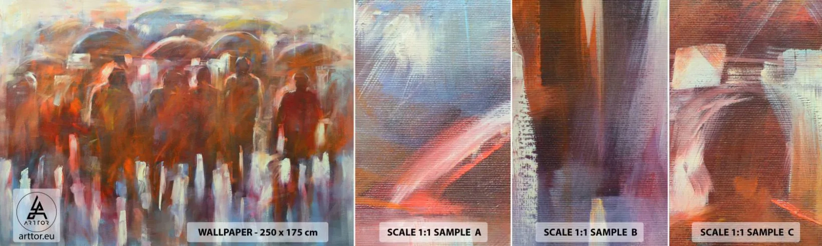 Échantillon de Papier Peint Autocollant Deluxe Sticker - Identiques sous la pluie et dans le brouillard - Personnes, Ville occupée, Morceau - 100x30 cm