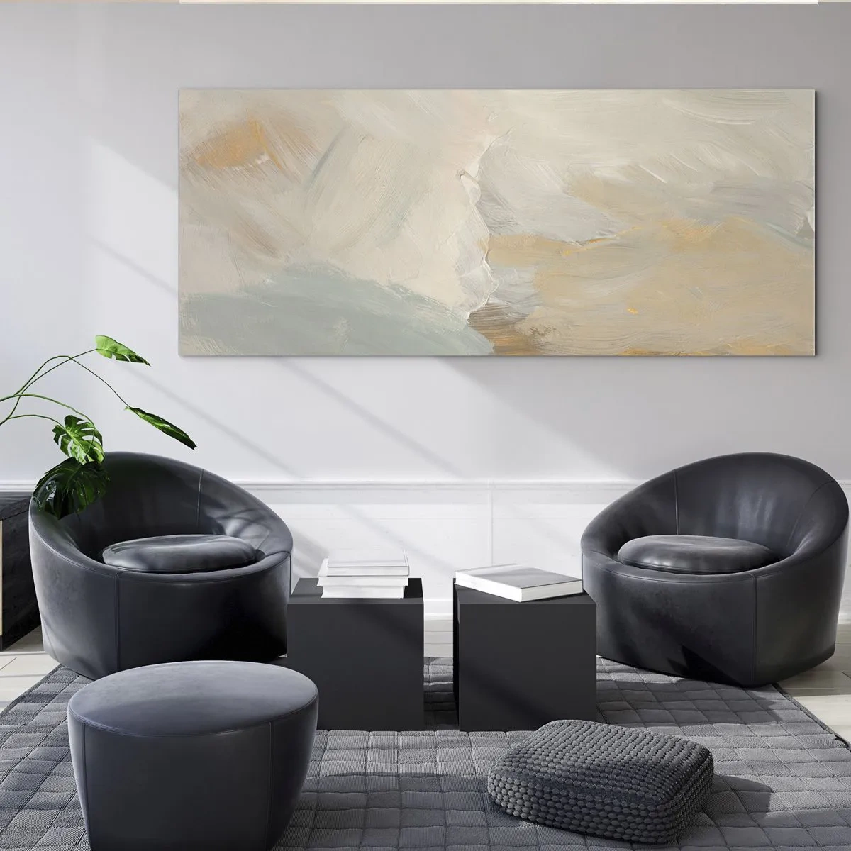 Impression sur verre - Image sur verre - Traits abstraits délicats dans des tons de blanc et d'or - 160x50cm - Abstraction – le pays de la douceur - Décoration murale moderne pour le salon et la chambre ARTTOR