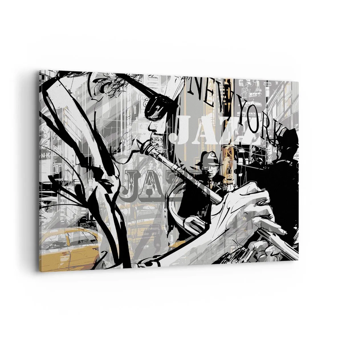 Impression sur toile - Image sur toile - Scène jazz new-yorkaise - 120x80cm - Au rythme de New York - Décoration murale moderne pour le salon et la chambre ARTTOR
