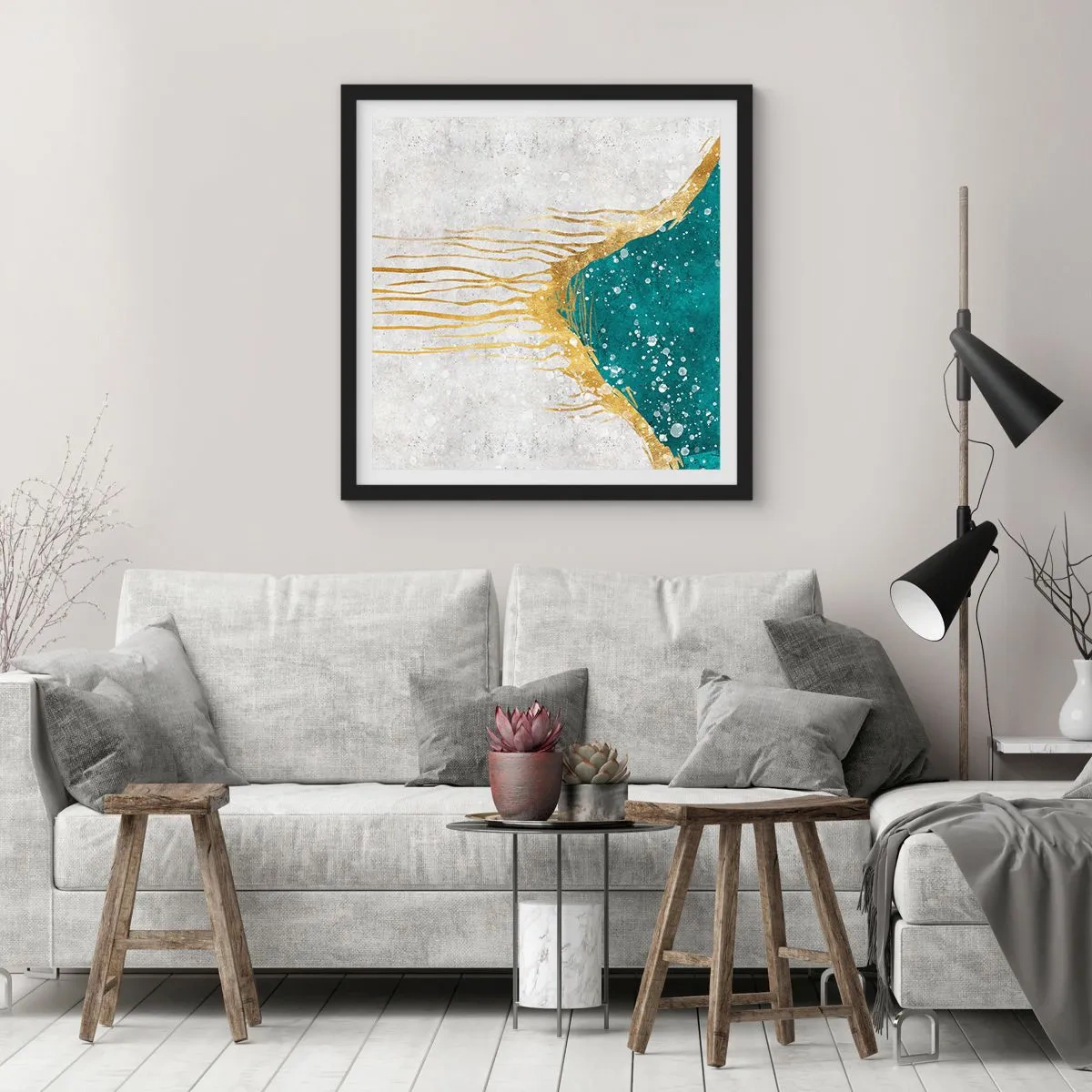Affiche dans un cadre noir - Poster - Marée dorée - 40x40 cm
