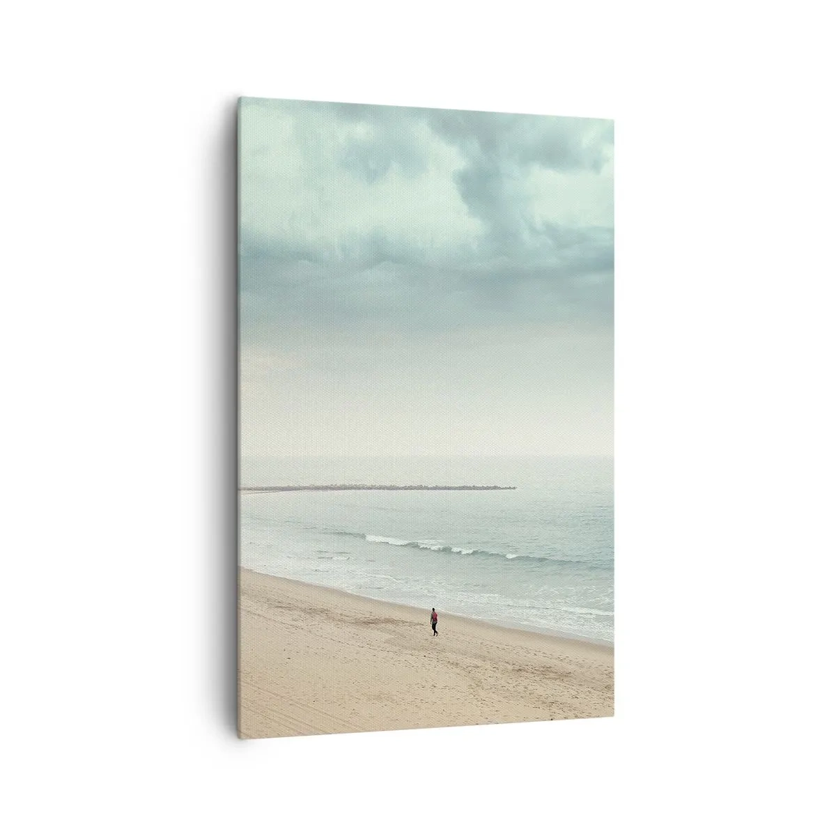 Impression sur toile - Image sur toile - Une silhouette solitaire sur une plage déserte au bord d'une mer calme - 80x120cm - à la recherche de la paix - Décoration murale moderne pour le salon et la chambre ARTTOR