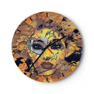 Horloge murale - Pendule murale - Portrait d'une femme abstraite dans les tons or et noir - 30x30cm - Beauté ensoleillée - Décoration murale moderne pour le salon, la cuisine et la chambre ARTTOR