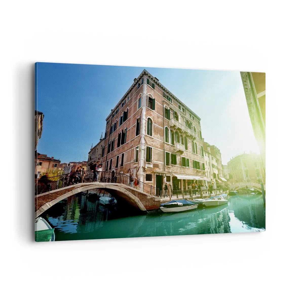 Impression sur toile - Image sur toile - Pont et canal de Venise avec une architecture historique - 100x70cm - Venise - Amore Moi - Décoration murale moderne pour le salon et la chambre ARTTOR