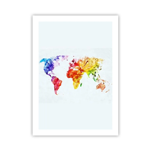 Affiche - Poster - Carte du monde colorée à l'aquarelle - 50x70cm - Toutes les couleurs du monde - Décoration murale moderne pour le salon et la chambre ARTTOR