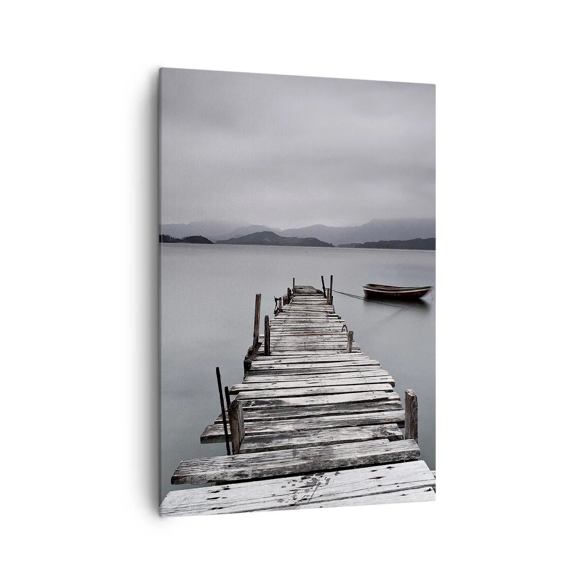 Impression sur toile - Image sur toile - Un pont en bois menant à la surface calme du lac - 70x100cm - Tu peux partir demain - Décoration murale moderne pour le salon et la chambre ARTTOR