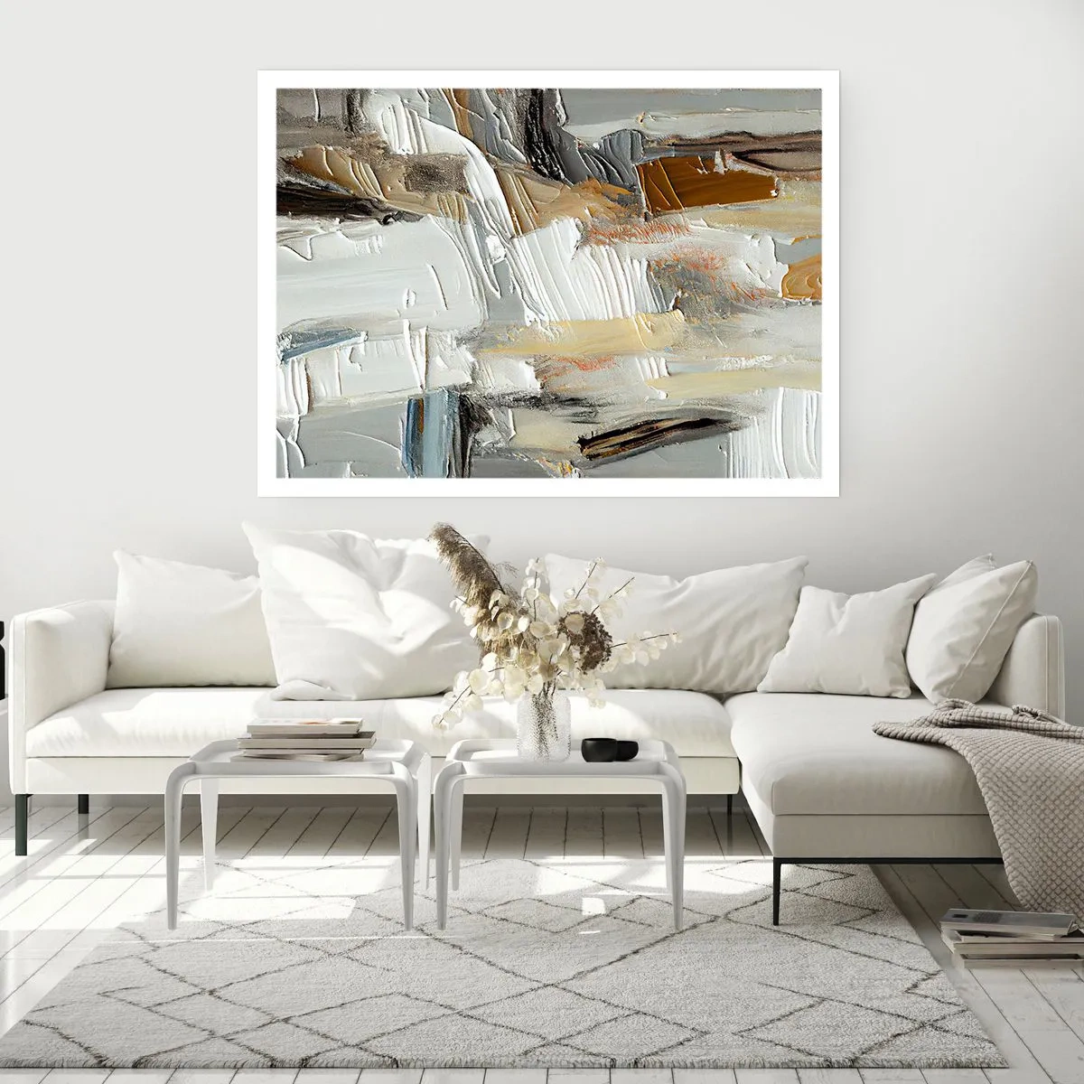 Affiche - Poster - Abstraction texturale dans des tons terre et blanc - 100x70cm - Couches colorées - Décoration murale moderne pour le salon et la chambre ARTTOR