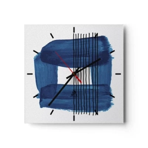 Horloge murale - Pendule murale - Motif abstrait dans des tons de bleu avec des lignes noires - 30x30cm - Composition noire-bleue - Décoration murale moderne pour le salon et la chambre ARTTOR