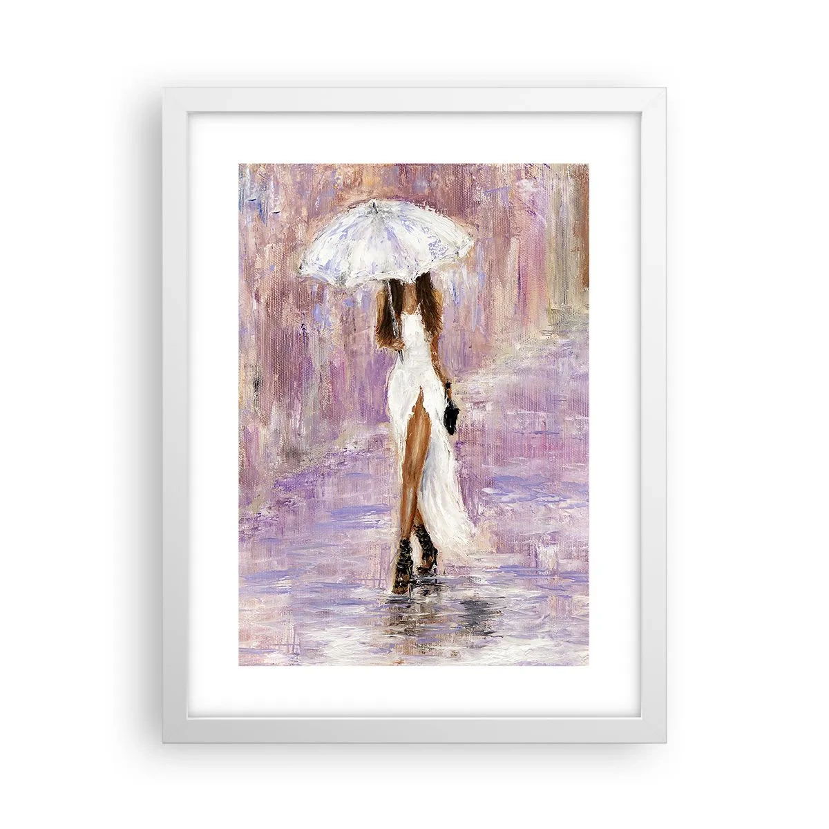 Affiche dans un cadre blanc - Poster - Sous la pluie lilas - 30x40 cm